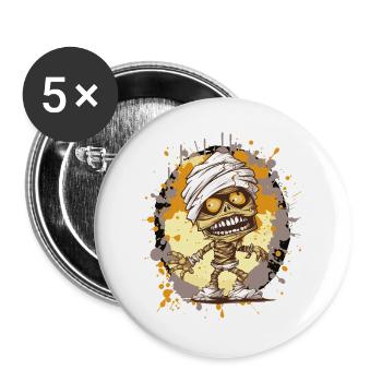 Mumie im Splatter-Look - Buttons groß 56 mm (5er Pack) - Weiß - Vorne