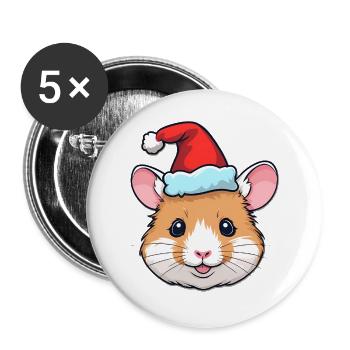 Hamster de Noël avec chapeau de Père Noël - Lot de 5 grands badges (56 mm) - blanc - Devant