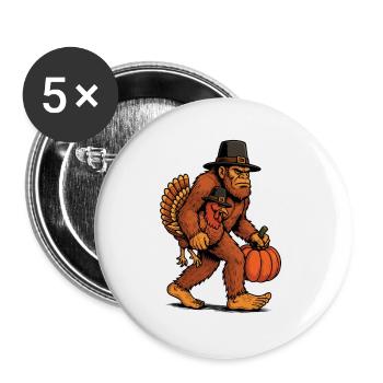 Bigfoot Carrying Turkey Thanksgiving Humor - Buttons large 2.2''/56 mm (5-pack) - white - Front