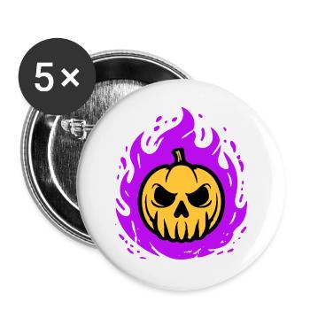 Orange Kürbis mit lila Flammen - Buttons groß 56 mm (5er Pack) - Weiß - Vorne