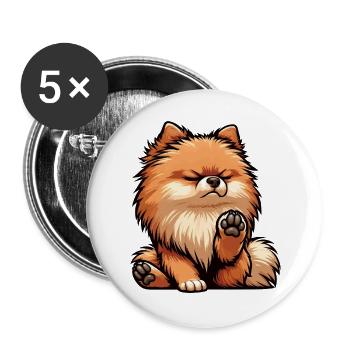 Zwergspitz Zwergspitze Spitzhund Zwergspitzhalter - Buttons groß 56 mm (5er Pack) - Weiß - Vorne