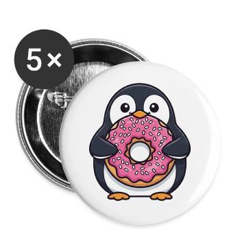 Cute Penguin Donut Dessert Cartoon Sugar - Buttons large 2.2''/56 mm (5-pack) - white - Front