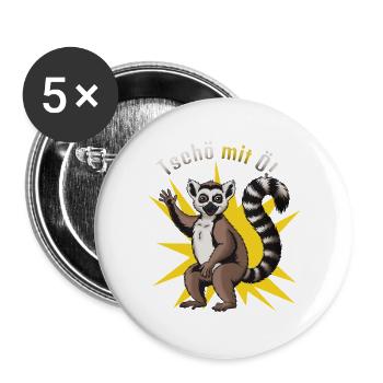 Lemur Tschö mit Ö Abschied. Wortspiel. - Buttons groß 56 mm (5er Pack) - Weiß - Vorne