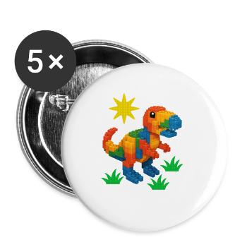 Dinosaurier aus Ziegeln Kreativer Blockbauer - Buttons groß 56 mm (5er Pack) - Weiß - Vorne