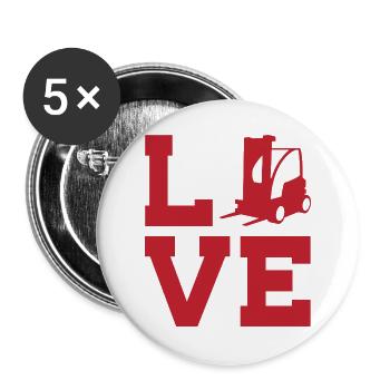 Liebe zum Lager  und Spedition– Gabelstapler - Buttons groß 56 mm (5er Pack) - Weiß - Vorne