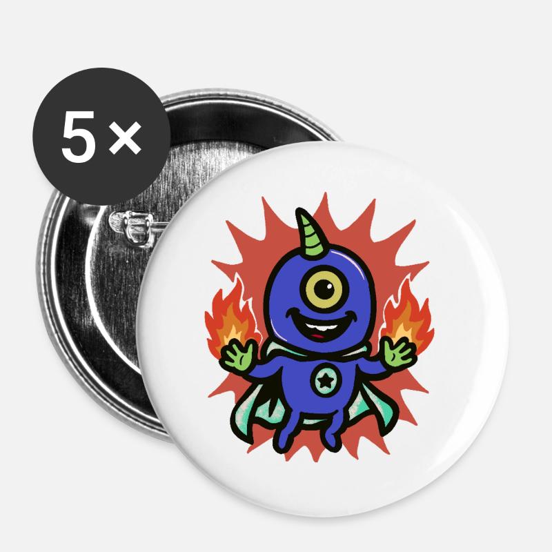 Fire Hero One-Eyed Alien - Buttons large 2.2''/56 mm (5-pack) - white
