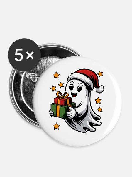Geist mit Weihnachtsgeschenken - Buttons groß 56 mm (5er Pack) - Weiß
