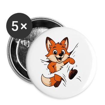 Süßer Comic Fuchs – Kinder & Tierliebhaber Motiv - Buttons groß 56 mm (5er Pack) - Weiß - Vorne