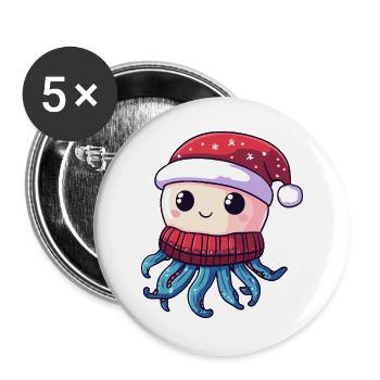 Qualle Weihnachten - Buttons groß 56 mm (5er Pack) - Weiß - Vorne
