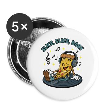 Slice Slice Baby – Funny Pizza Retro Comic Moti - Buttons large 2.2''/56 mm (5-pack) - white - Front
