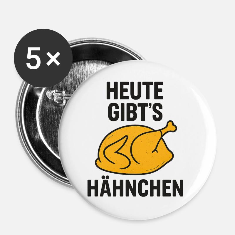 Heute_gibts_Hähnchen - Buttons large 2.2''/56 mm (5-pack) - white