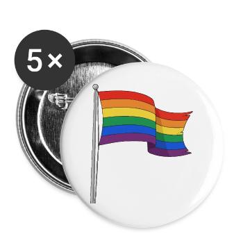 Regenbogenflagge kurvige Strecken - Buttons groß 56 mm (5er Pack) - Weiß - Vorne