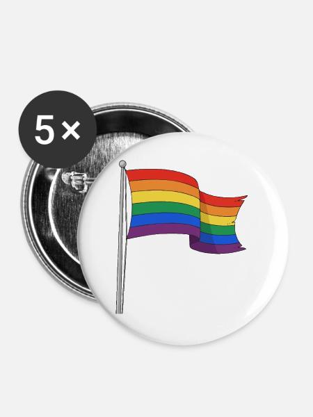 Regenbogenflagge kurvige Strecken - Buttons groß 56 mm (5er Pack) - Weiß