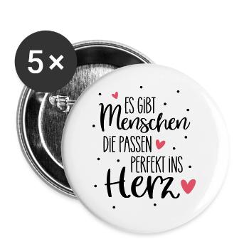 Es gibt Menschen die passen perfekt ins Herz  - Buttons groß 56 mm (5er Pack) - Weiß - Vorne