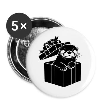 Otter in Geschenkbox Weihnachtsmotiv - Buttons groß 56 mm (5er Pack) - Weiß - Vorne