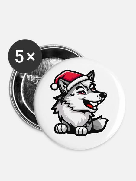 Wolf Weihnachten - Buttons groß 56 mm (5er Pack) - Weiß