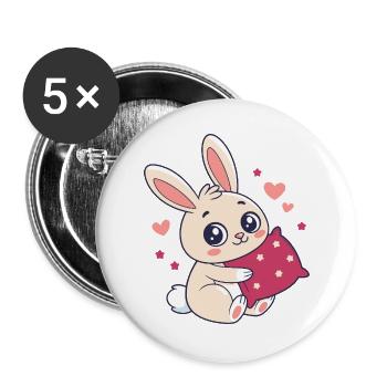 Hasenkuschelherz Liebe - Buttons groß 56 mm (5er Pack) - Weiß - Vorne