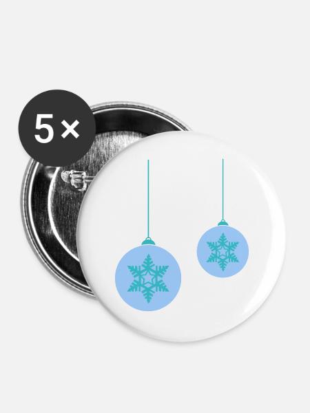 Winterliche Schneeflocken Kugeln - Buttons groß 56 mm (5er Pack) - Weiß