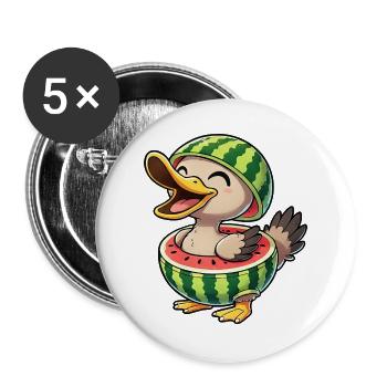Lustige Ente mit Wassermelone Sommerfrische - Buttons groß 56 mm (5er Pack) - Weiß - Vorne