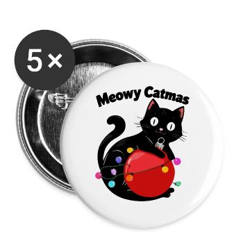 Meowy Catmas - Cat with Christmas Ball - Buttons large 2.2''/56 mm (5-pack) - white - Front