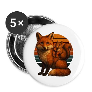 Fuchs Eichhörnchen Retro Tierfreunde - Buttons groß 56 mm (5er Pack) - Weiß - Vorne