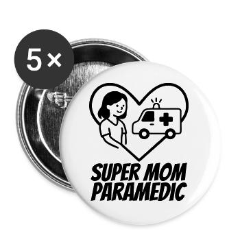 Super Mama Sanitäterin – Rettung Herz - Buttons groß 56 mm (5er Pack) - Weiß - Vorne