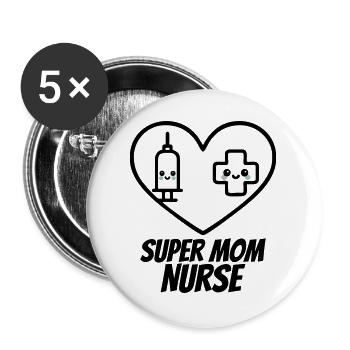 Super Mama Krankenschwester – Medizin Herz - Buttons groß 56 mm (5er Pack) - Weiß - Vorne