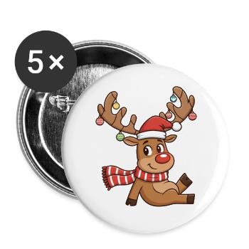 Rentier mit Lichterglanz und Schal - Buttons groß 56 mm (5er Pack) - Weiß - Vorne