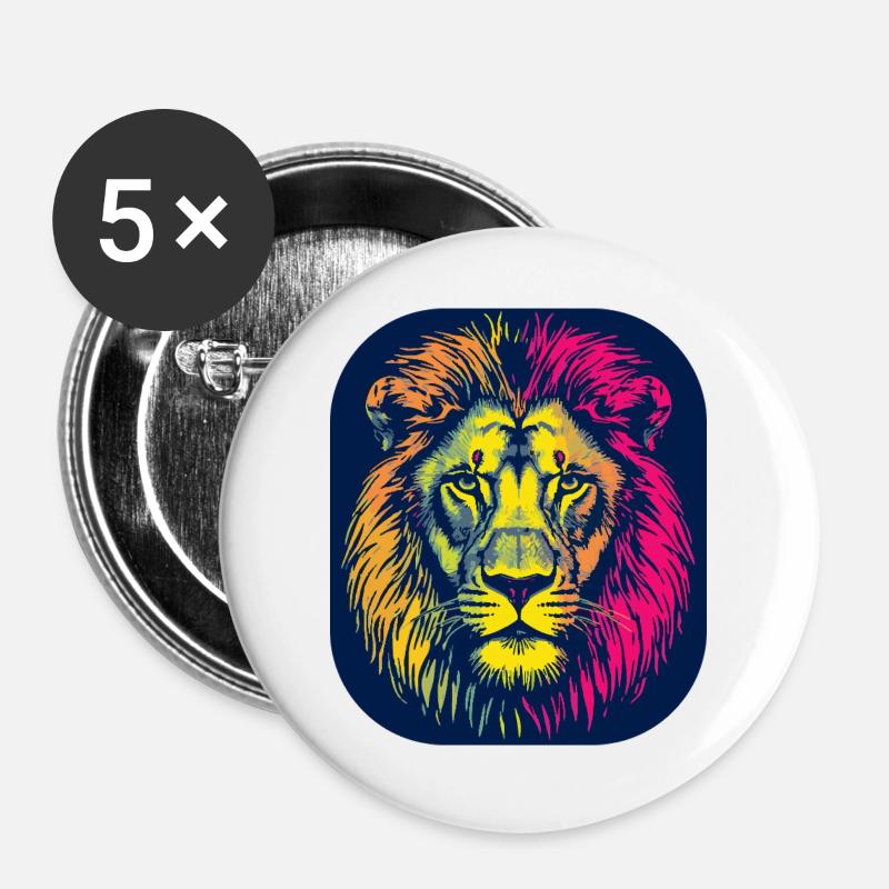 Neon Lion Head Pop Art - Buttons large 2.2''/56 mm (5-pack) - white