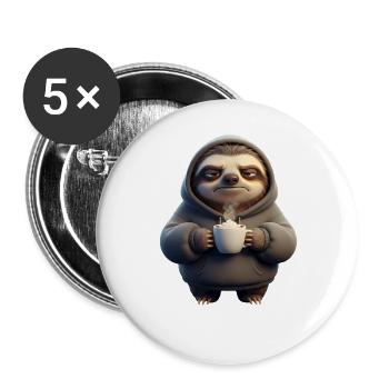 Faultier Kaffee Humor für Morgenmuffel - Buttons groß 56 mm (5er Pack) - Weiß - Vorne