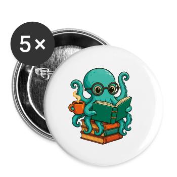 Octopus Reading Book Funny Ocean Nerd Bookworm - Buttons large 2.2''/56 mm (5-pack) - white - Front