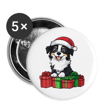 Border Collie Hund Weihnachten Geschenke - Buttons groß 56 mm (5er Pack) - Weiß - Vorne