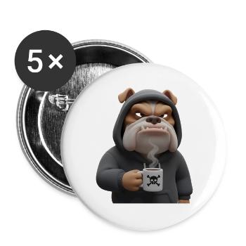 Grim Bulldog Coffee Cartoon Funny Dog - Buttons large 2.2''/56 mm (5-pack) - white - Front