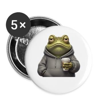 Tired frog coffee morning grouch - Buttons large 2.2''/56 mm (5-pack) - white - Front