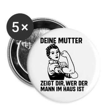 Mann im Haus deine Mutter - Buttons groß 56 mm (5er Pack) - Weiß - Vorne