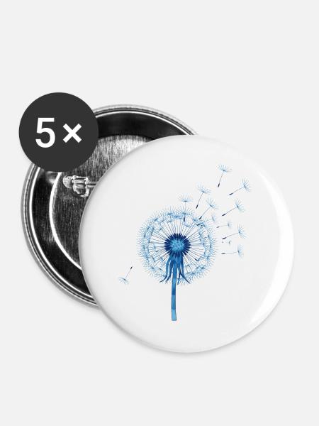Blauer Dandelion Origami Muster - Buttons groß 56 mm (5er Pack) - Weiß