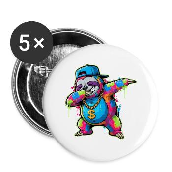 Dabbing Sloth Street Style - Street Art Graffiti - Buttons groß 56 mm (5er Pack) - Weiß - Vorne