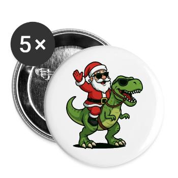 Weihnachts T Rex mit Santa Swag - Buttons groß 56 mm (5er Pack) - Weiß - Vorne