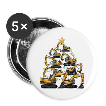 Cadeau du sapin de Noël drôle pour excavatrice - Lot de 5 grands badges (56 mm) - blanc - Devant