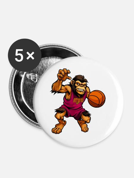 Schimpansen Basketball - Buttons groß 56 mm (5er Pack) - Weiß