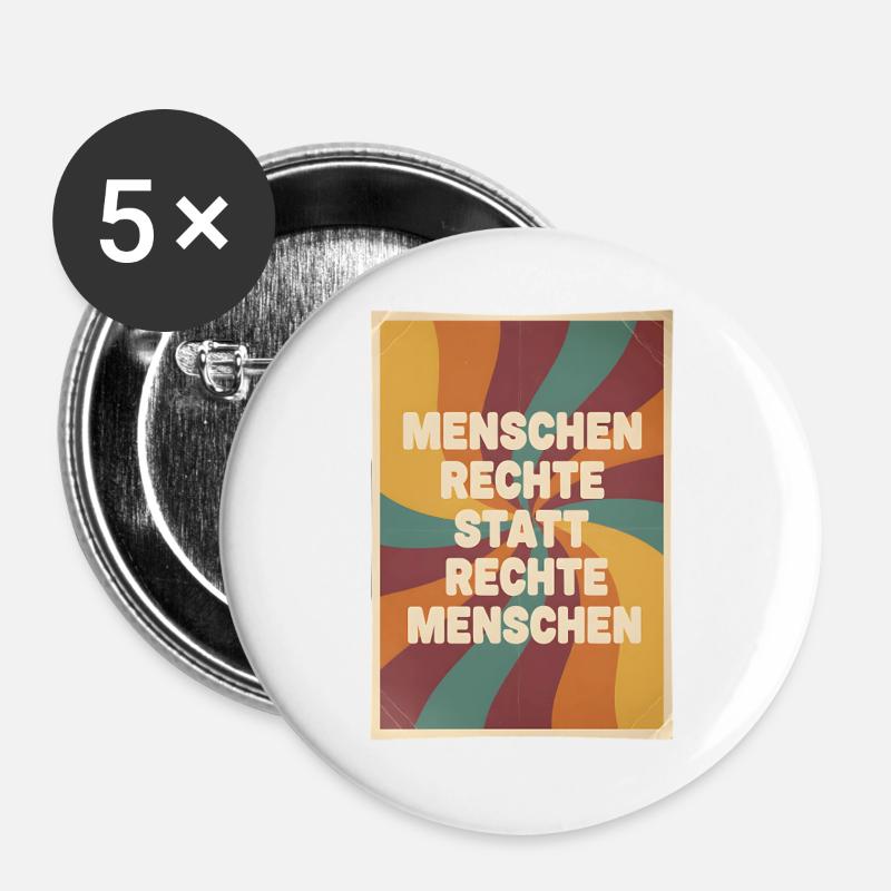 Menschenrechte statt rechte Menschen Retro - Buttons groß 56 mm (5er Pack) - Weiß