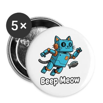 Blue robot cat Beep Meow - Buttons large 2.2''/56 mm (5-pack) - white - Front
