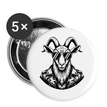 Chèvre cool avec des lunettes de soleil – Art au trait - Lot de 5 grands badges (56 mm) - blanc - Devant