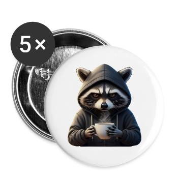 Grimmiger Kaffee-Waschbär im Hoodie Artwork - Buttons groß 56 mm (5er Pack) - Weiß - Vorne