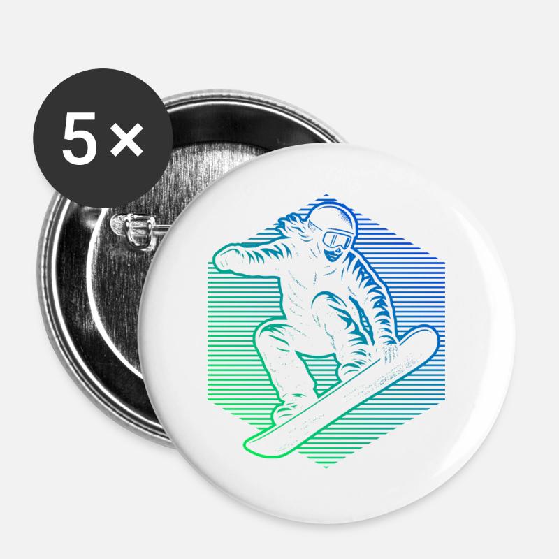 Snowboarders in neon gradient - Buttons large 2.2''/56 mm (5-pack) - white