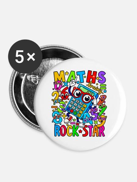 Math Rock Star Rechner Neon - Buttons groß 56 mm (5er Pack) - Weiß