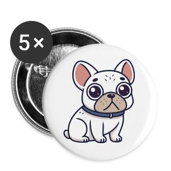 White Bulldog Cartoon-Halskette - Buttons groß 56 mm (5er Pack) - Weiß - Vorne