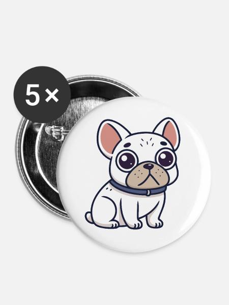 White Bulldog Cartoon-Halskette - Buttons groß 56 mm (5er Pack) - Weiß