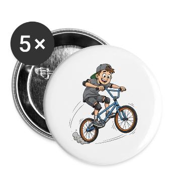 👉 Cooler BMX Junge beim Sprung – Street Style Art - Buttons groß 56 mm (5er Pack) - Weiß - Vorne