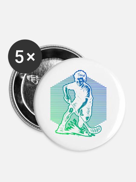 Einfach Floorball zeitloses Design - Buttons groß 56 mm (5er Pack) - Weiß